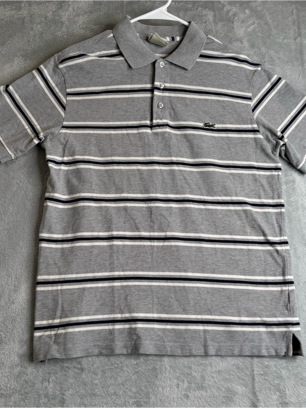 VTG Lacoste Polo Shirt Men XL Gray Stripe Rugby Y2K Outdoor Crocodile 90s Preppy
